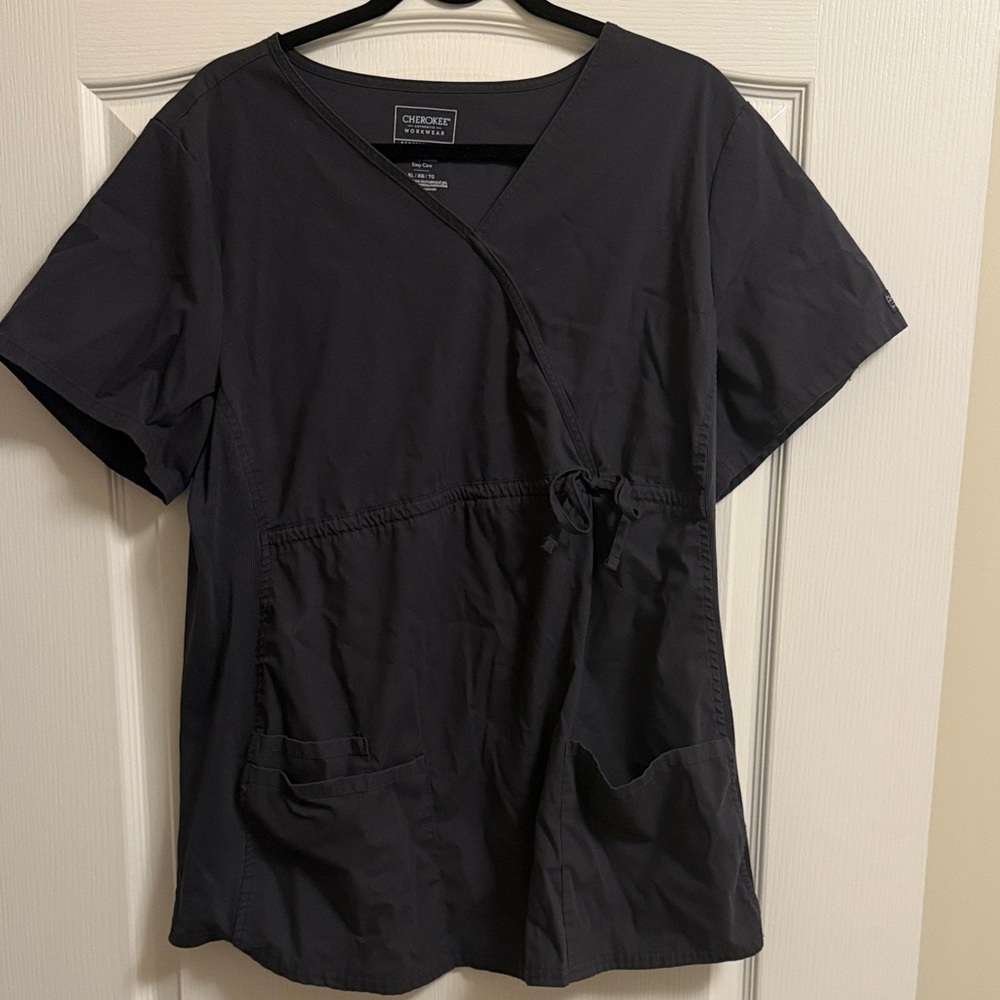 Cherokee Black Wrap Scrub Tunic - Women's V-Neck